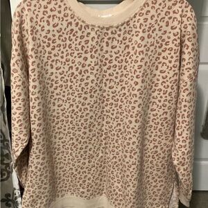 Pink Rose Beige & Dusty Rose Leopard Print Pullover Sweatshirt
